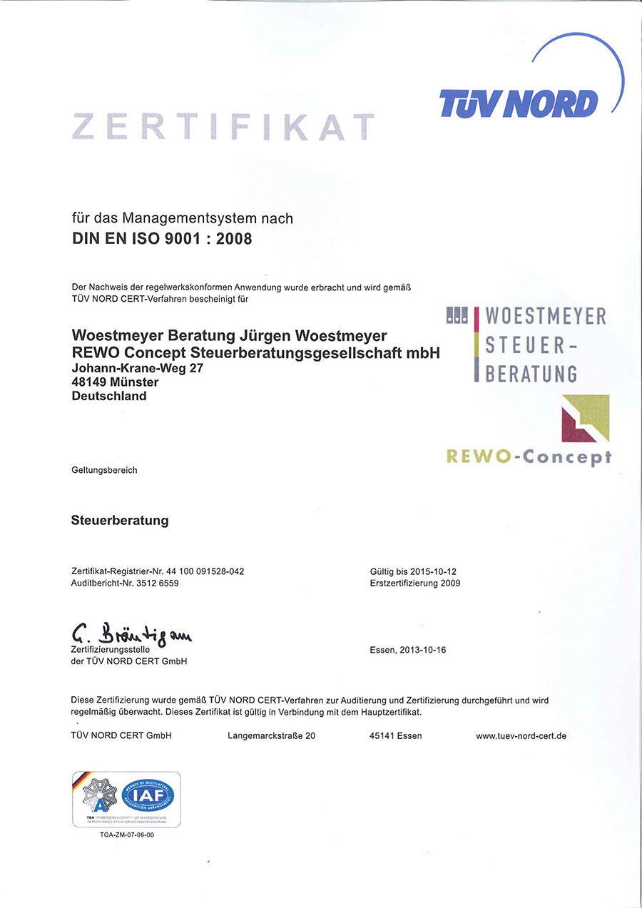 Zertifikat DIN EN ISO 9001:2008